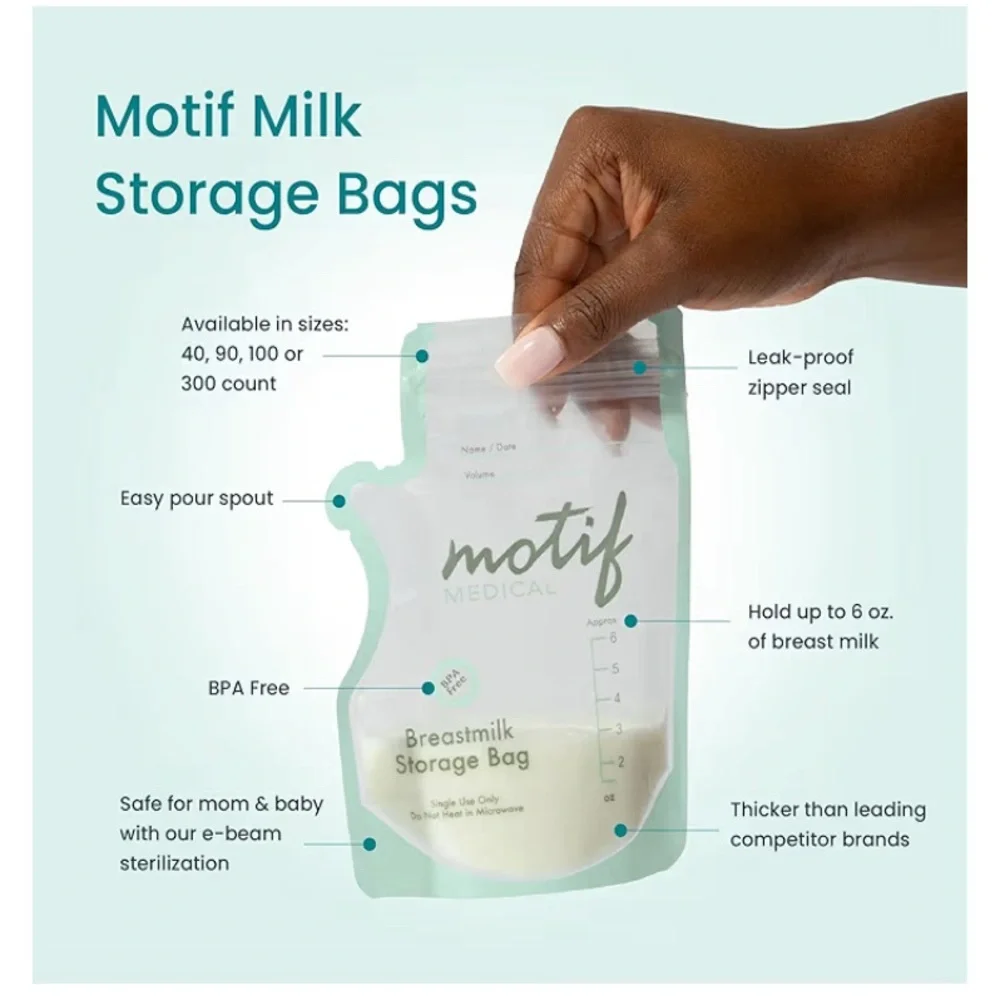 Motif Medical Breastmilk Storage Bags - White 100 count